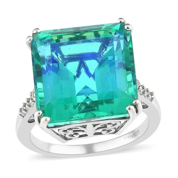 Peacock Quartz (Triplet) and White Zircon Ring in 925 Sterling Silver - Picture 4 of 9